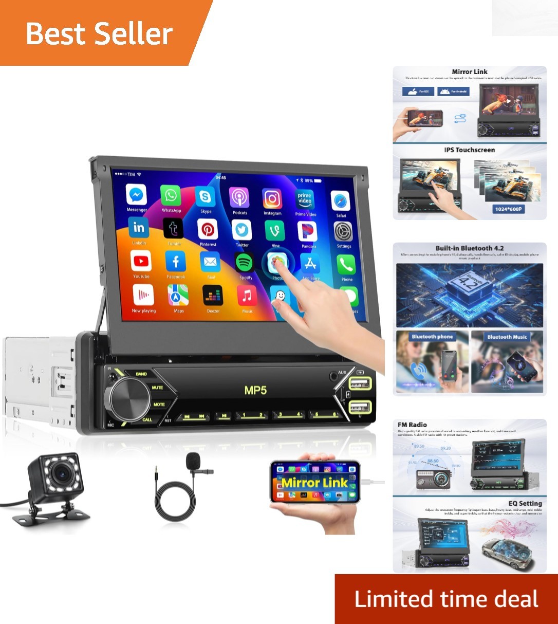7” All-In-One Car Stereo: Bluetooth, Fast Charge & Video Playback Capabilities