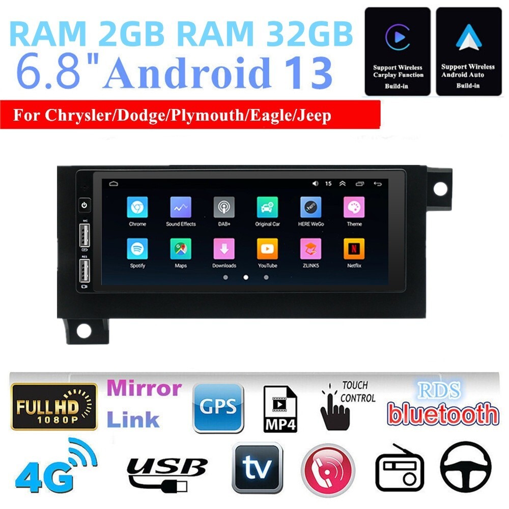 6.8in Car MP5 Player FM Radio AUX For Carplay Fit For 1997-2001 Jeep Cherokee
