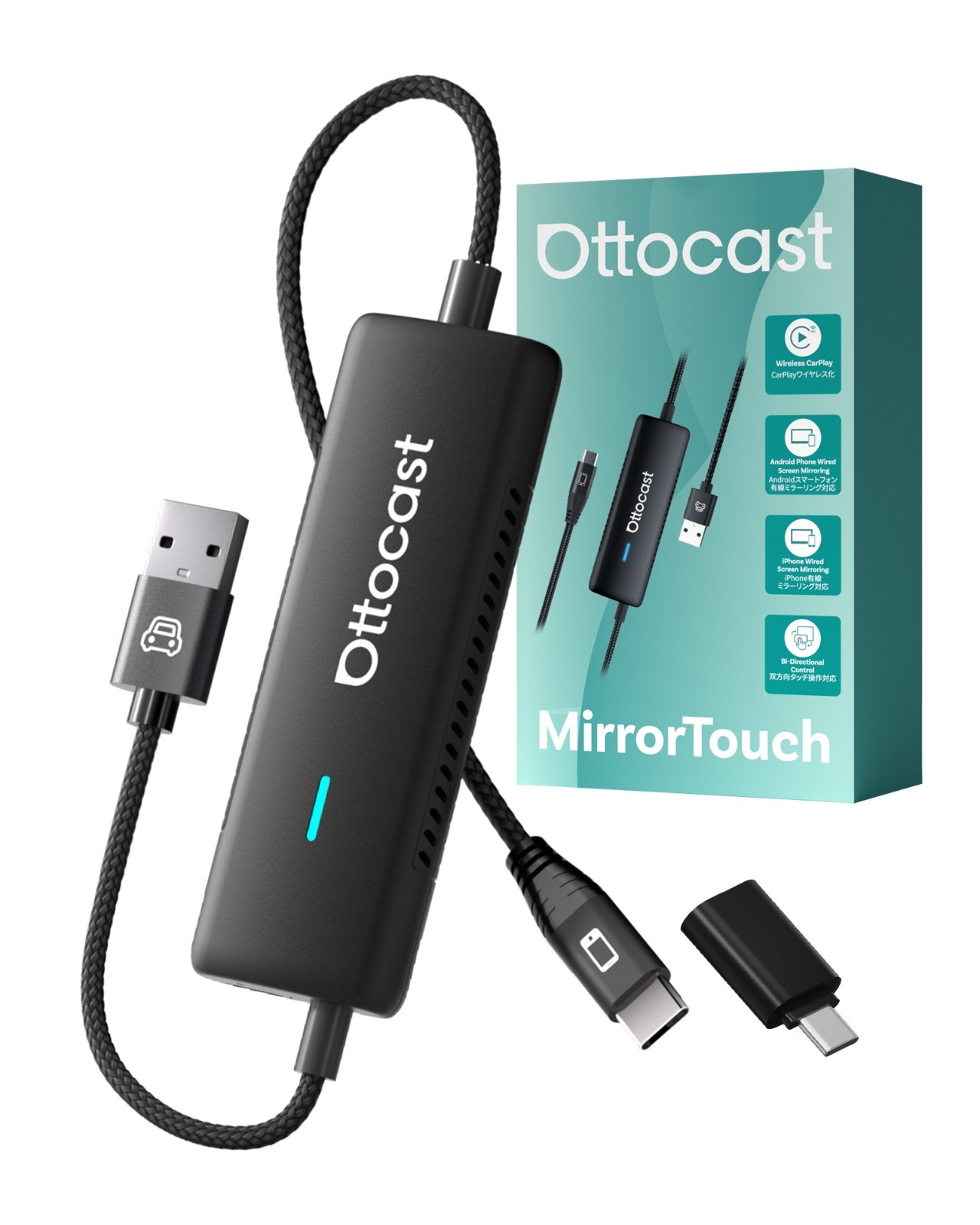 Ottocast Wireless CarPlay & MirrorLink Adapter for iPhone/Android Auto-Reconnect