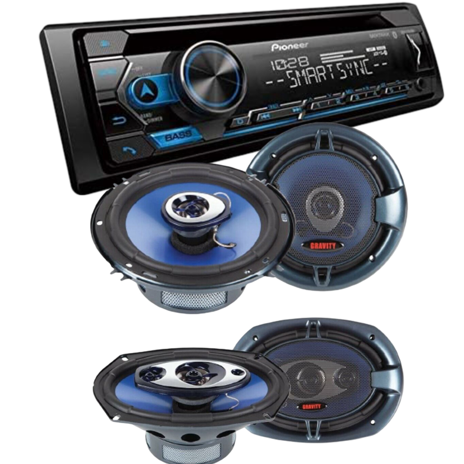 Pioneer IDIN Bluetooth Car Stereo & Gravity 6×9″ 4-Way 380W + 6.5″ Car Speakers