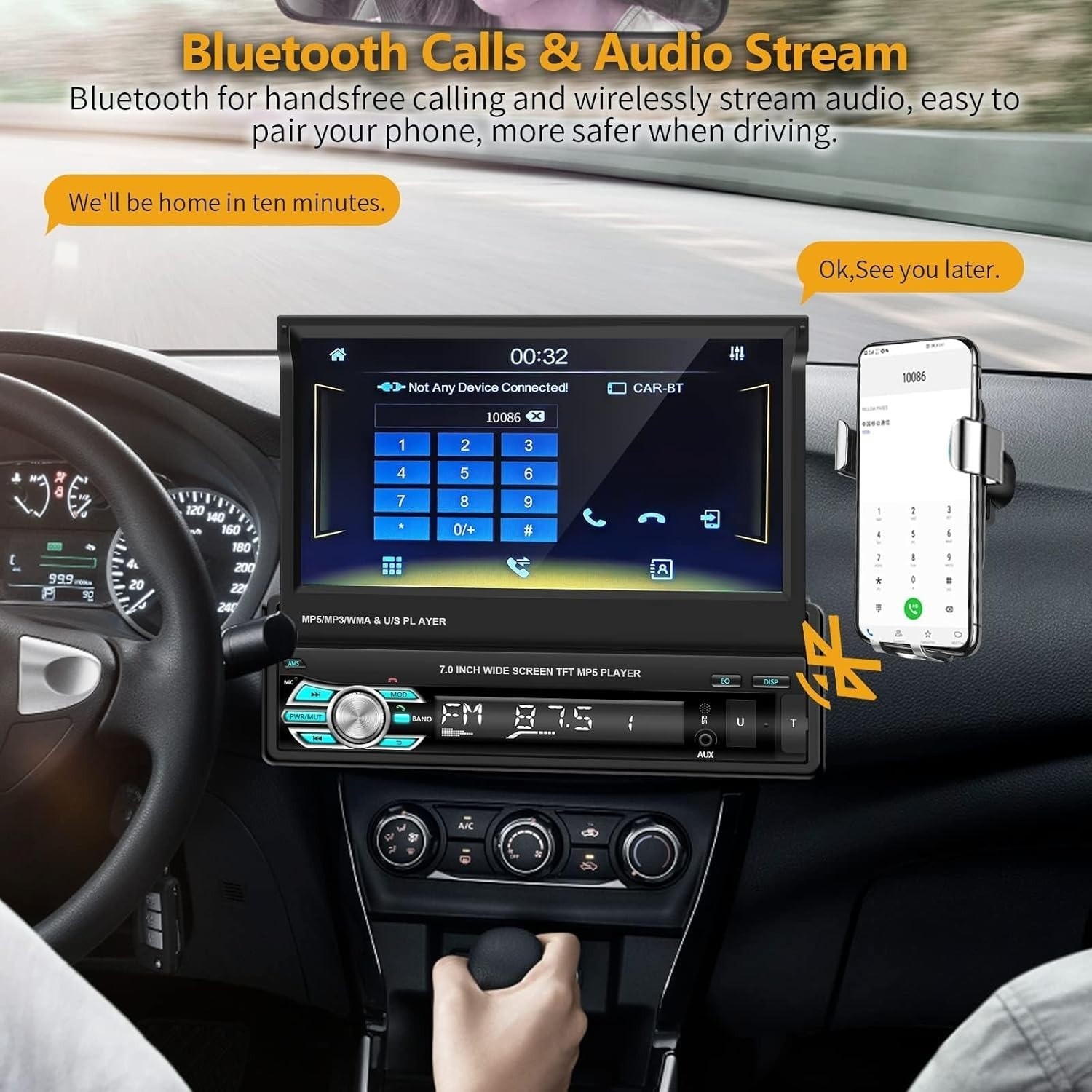 Single Din Carplay Stereo – Bluetooth MP5 Player with AHD Camera – FM Radio