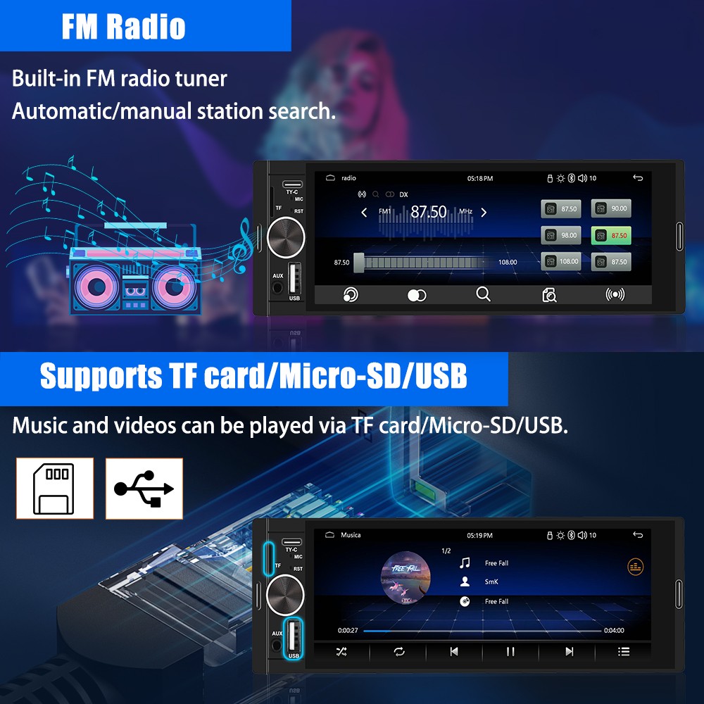 Rear Camera MIC 6.36″CarPlay Android Auto Universal Car Stereo Multimedia Player