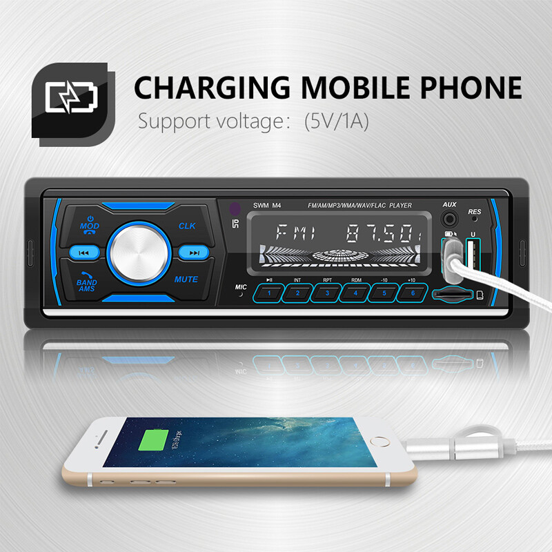 Single 1 Din Car Radio Bluetooth Stereo DAB MP3 Player FM/AM/AUX/RDS/2USB 7Color
