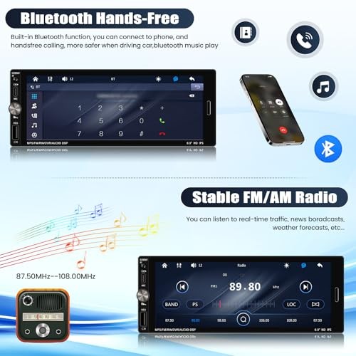 Single Din Touchscreen Car Stereo with Wireless 6.9 Inch with A Button