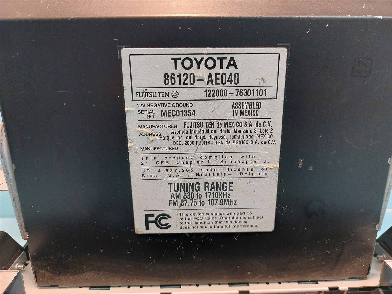 TOYOTA 2004-2010 SIENNA AM / FM CD CAR STEREO 86120-AE040 – BATTERY TESTED