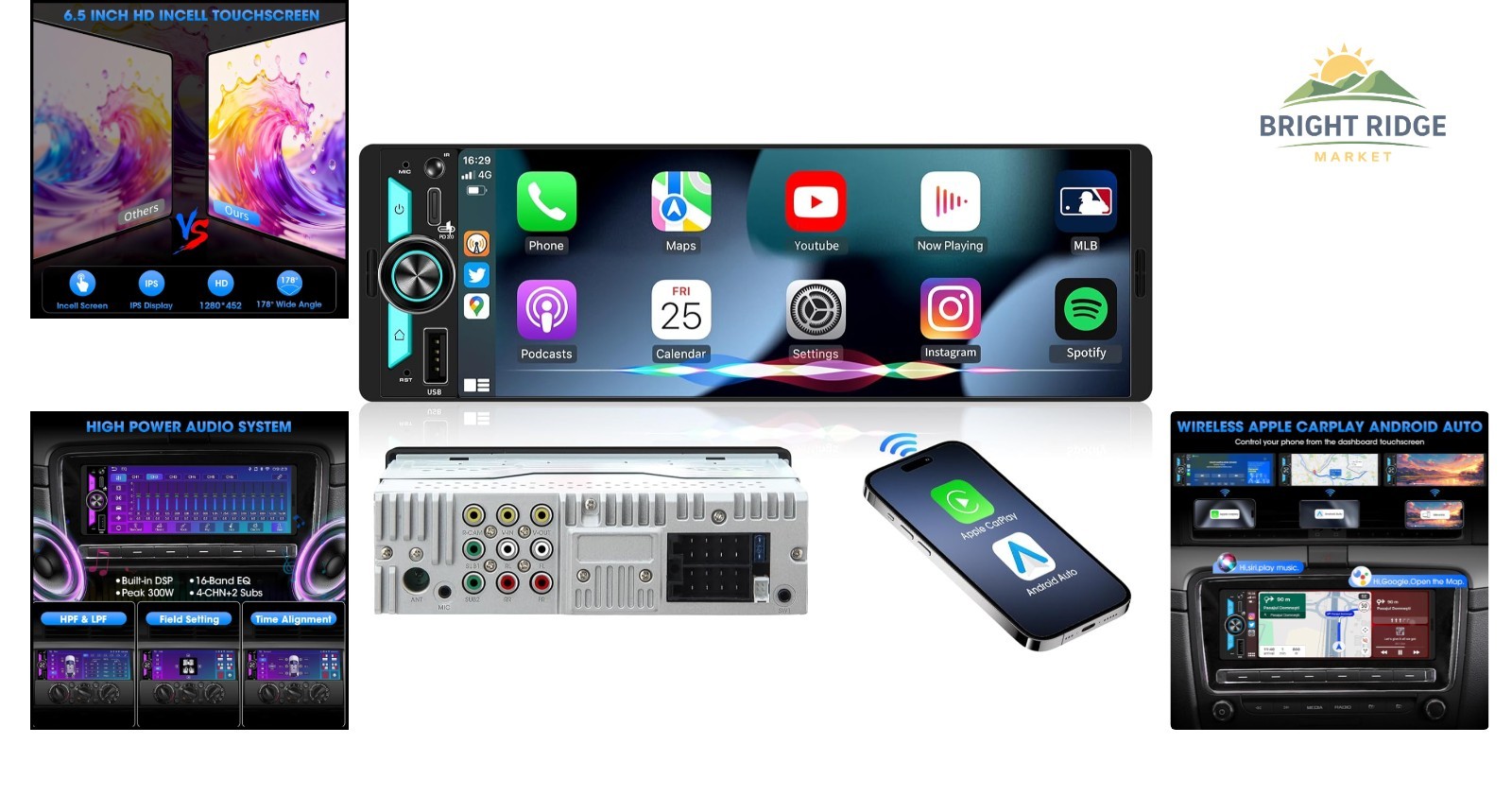 Compact Single Din Radio with 300W Power, Subwoofer Outputs & Voice Assist