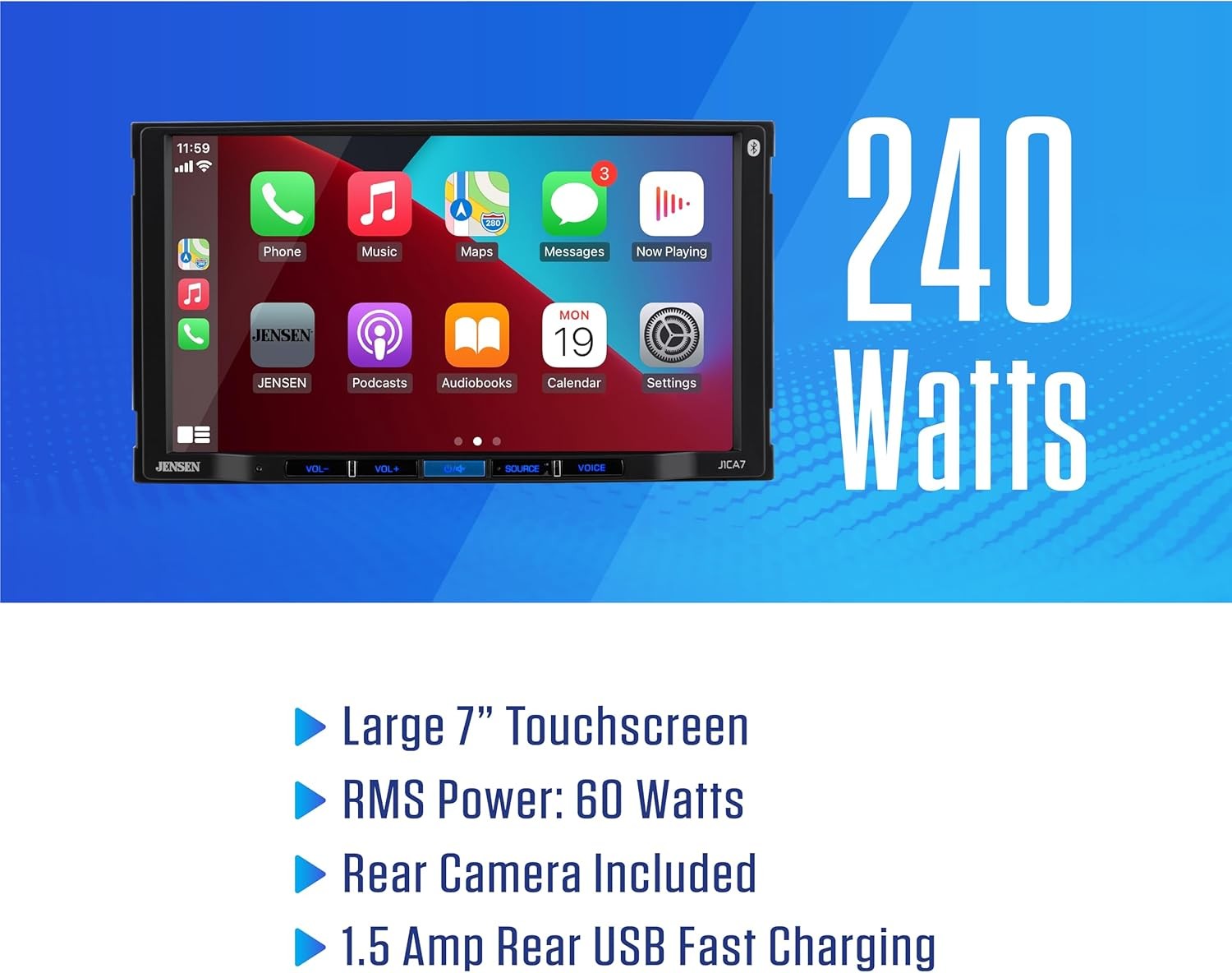 JENSEN J1CA7-BUC 7″ Apple CarPlay Android Auto Radio & Backup Camera Combo New