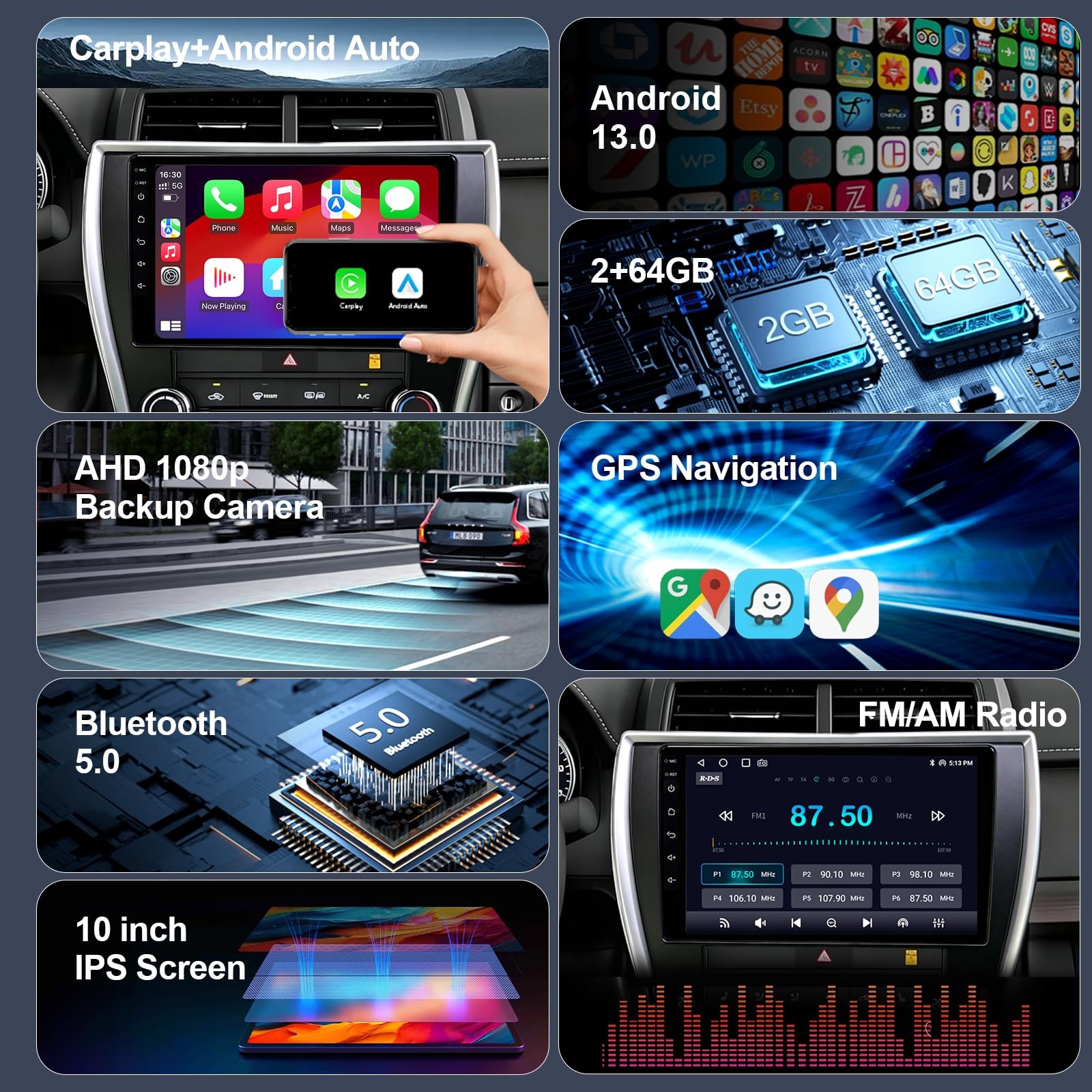 10″ Touchscreen Wireless Carplay Android Auto Stereo for 2015-2017 Toyota Camry