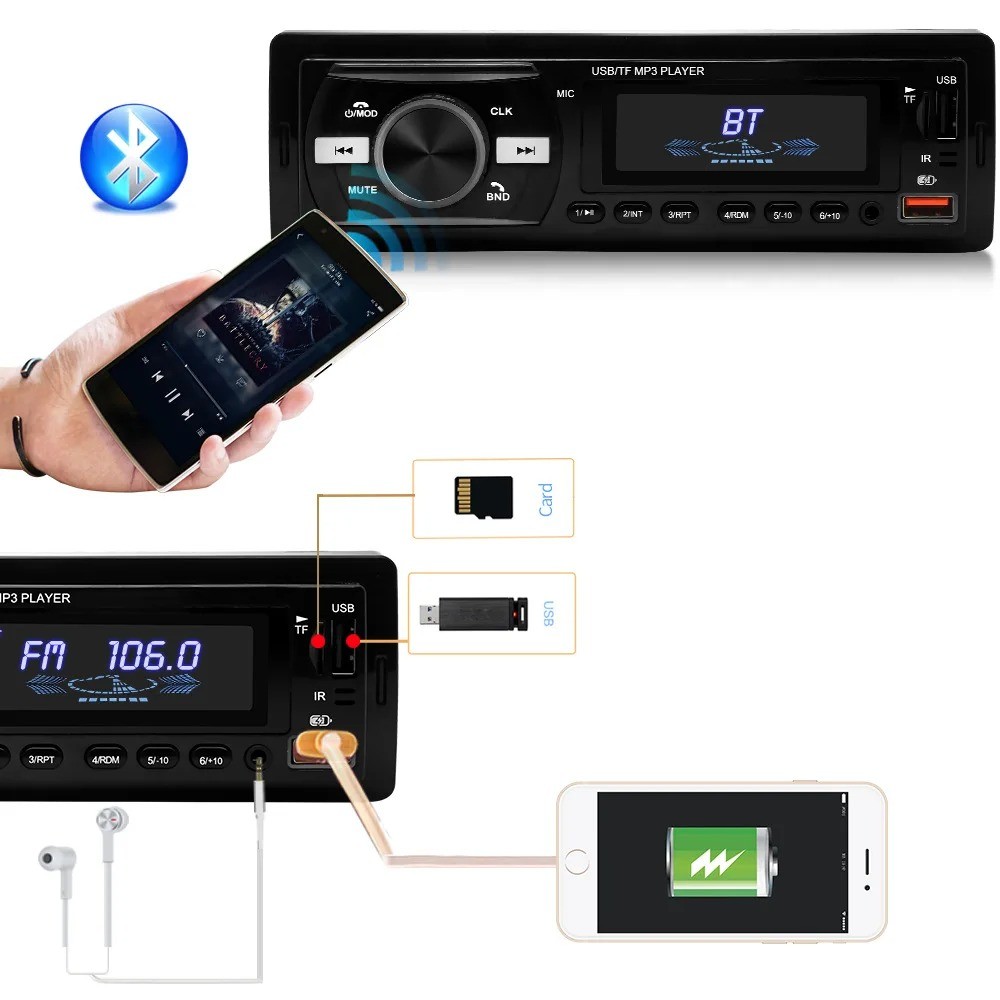 Single 1 Din Car Radio Audio Stereo MP3 Player Bluetooth USB/AUX/SD/FM