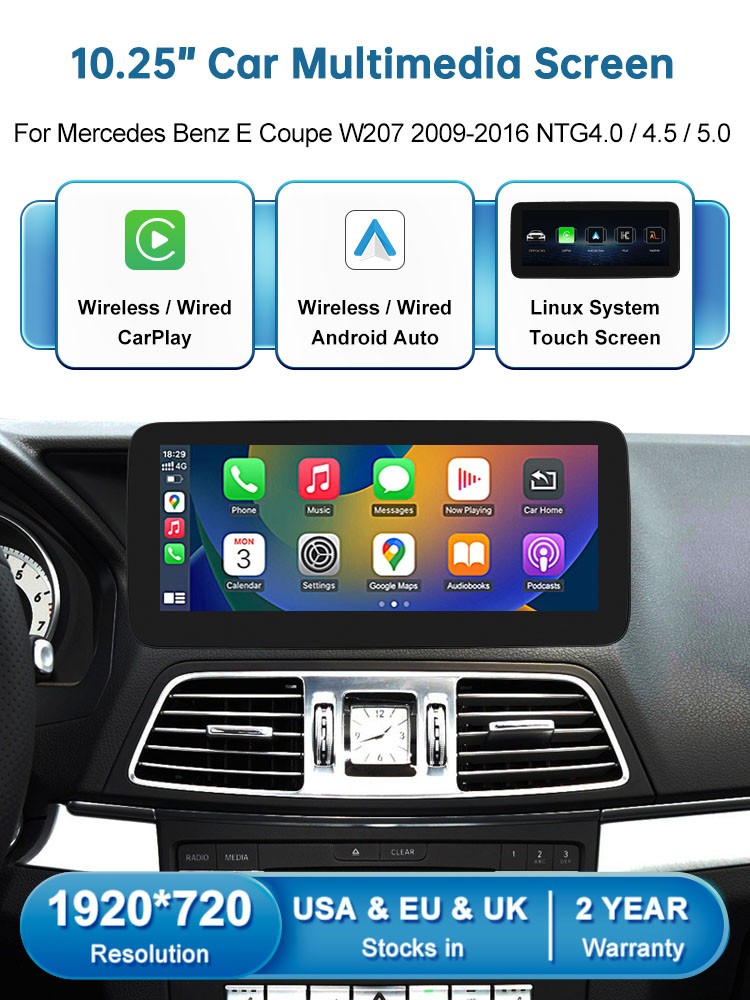 12.3″Wireless CarPlay Touchscreen Autoradio For Benz E Coupe C207 NTG4.0/4.5/5.0