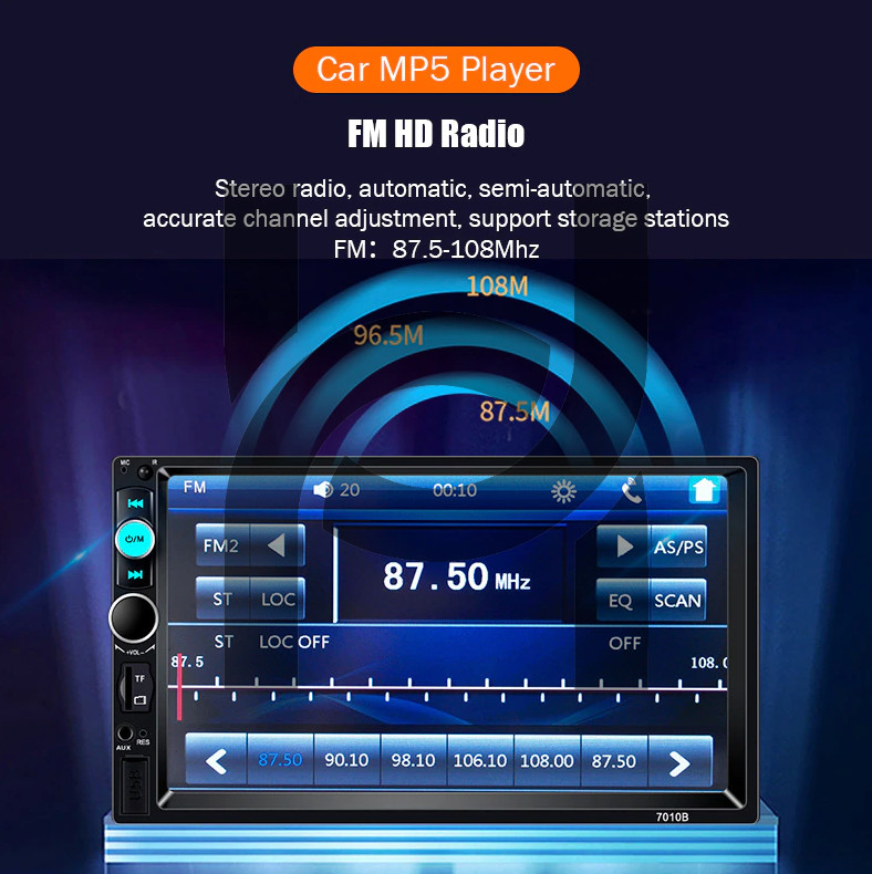 Double 2 DIN Car MP5 Player 7″ Bluetooth Touch Screen Stereo Radio With Camera