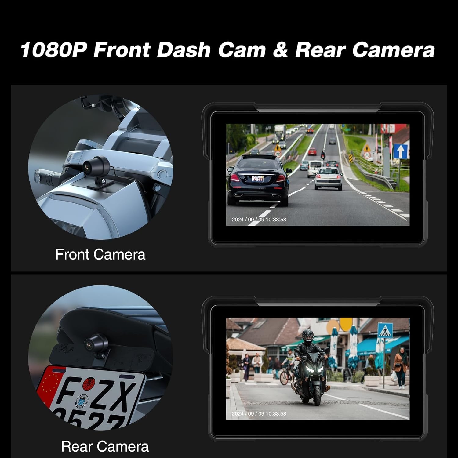 7″ Screen Waterproof Motorcycle Wireless CarPlay Android Auto Dash Camera GPS