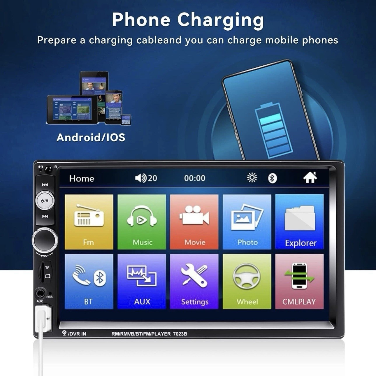 Camecho 7″ Double Din Car Stereo Audio Bluetooth MP5 Player USB FM Radio+ …