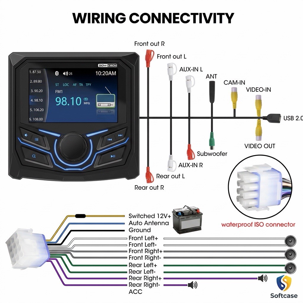 4.1in Waterproof Marine Stereo – Audio MP4/MP5 Video Player, Radio, Bluetooth