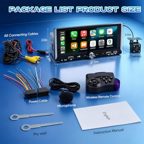 Single Din Car Stereo-Car Radio with Wireless CarPlay & Android Auto,6.9″