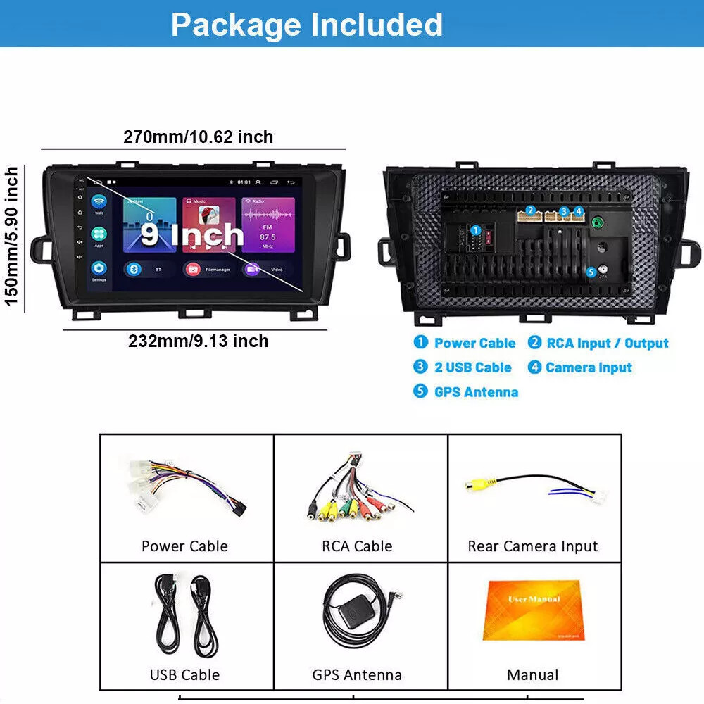 For Toyota Prius 2010-2015 Apple Carplay Car Stereo Radio Android GPS Navi 64GB
