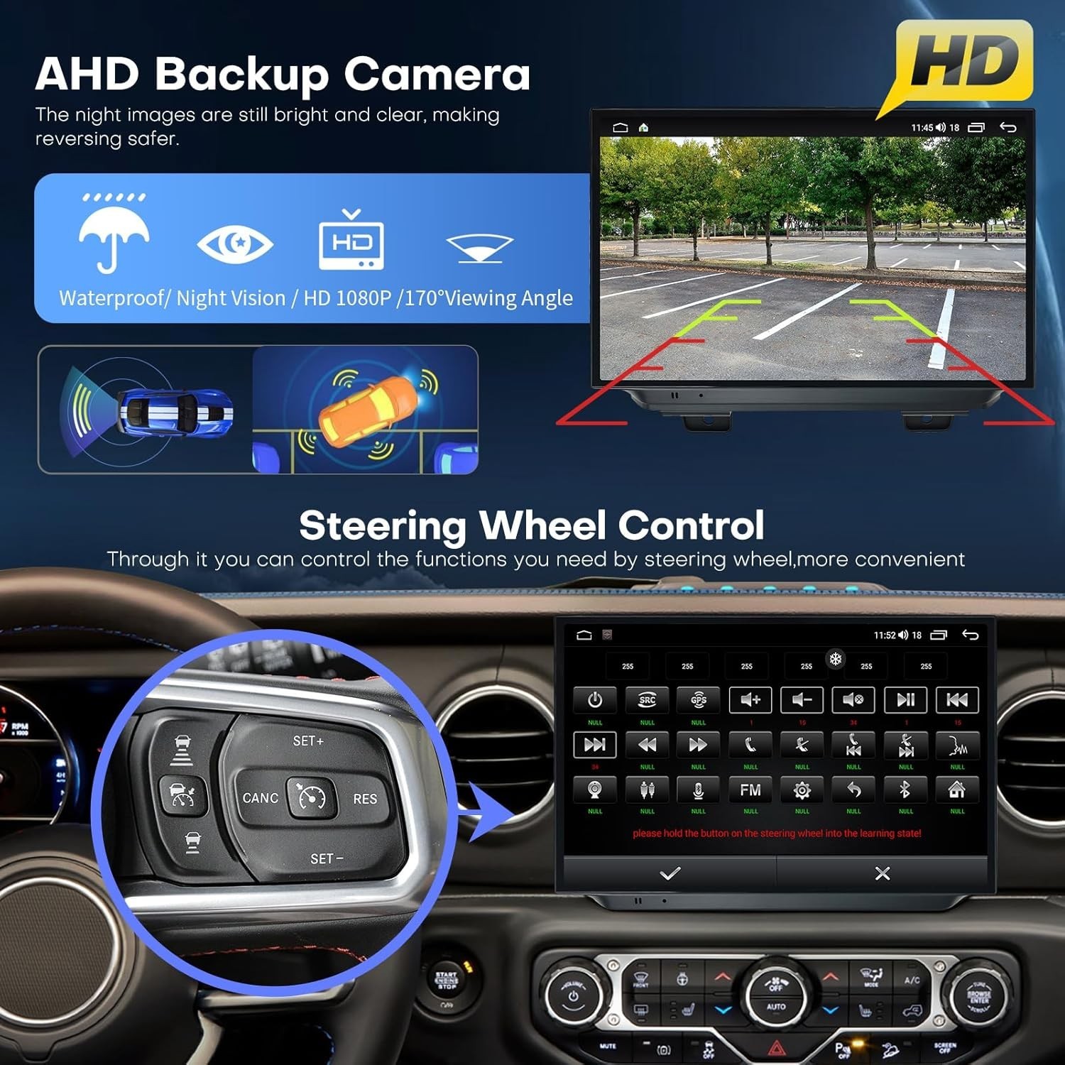 For Jeep Wrangler JL Gladiator Android Car Radio Stereo AHD GPS Navigation WiFi