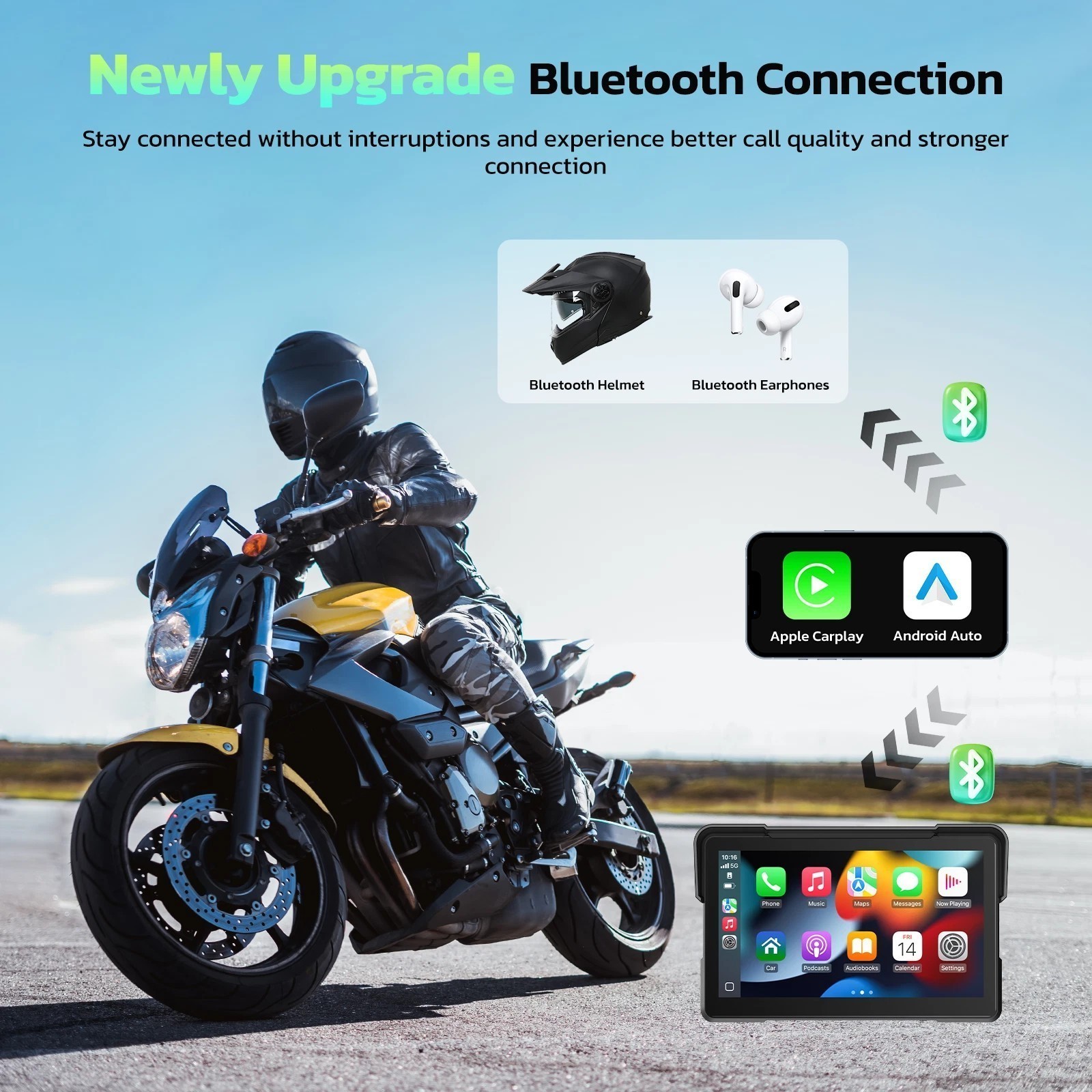 Lamtto 7″ Portable Carplay Wireless Android Auto Motorcycle GPS Navigation MP5