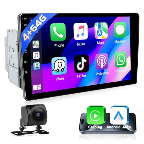 [4+64G] Wireless CarPlay Double Din Car [4+64G] 9″ Car Stereo with Carplay