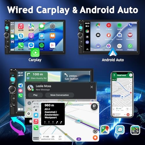 7 inch Double Din Car Stereo with Backup Wired Mirror Link + Bluetooth 5.0