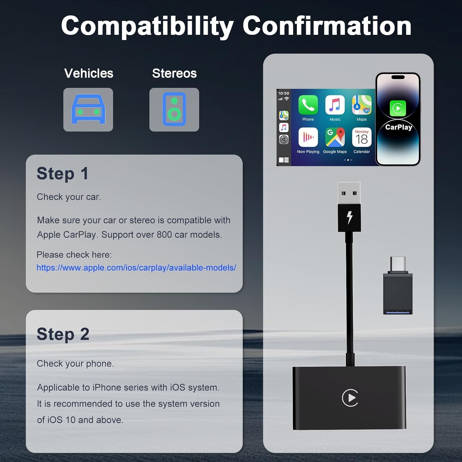 Wireless CarPlay Adapter – Open Box – 5.8GHz WiFi Auto-Connect Plug & Play