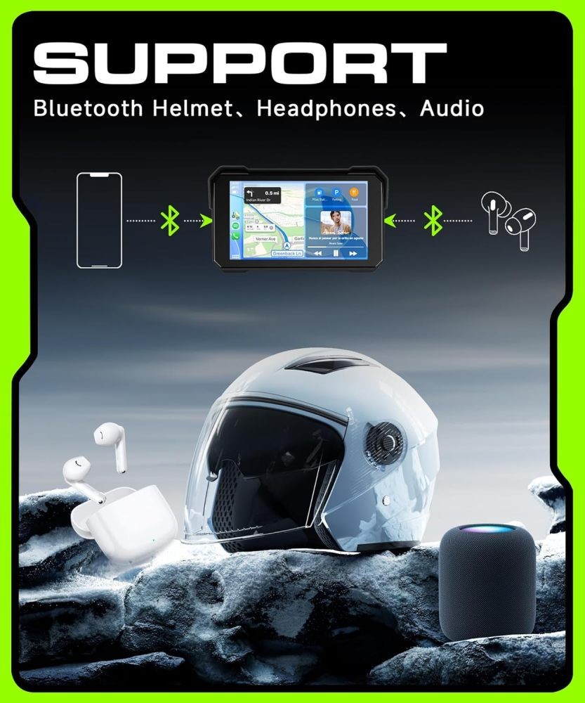 5 Inch Motorbike Wireless CarPlay IP68 Waterproof Touchscreen GPS Android Auto