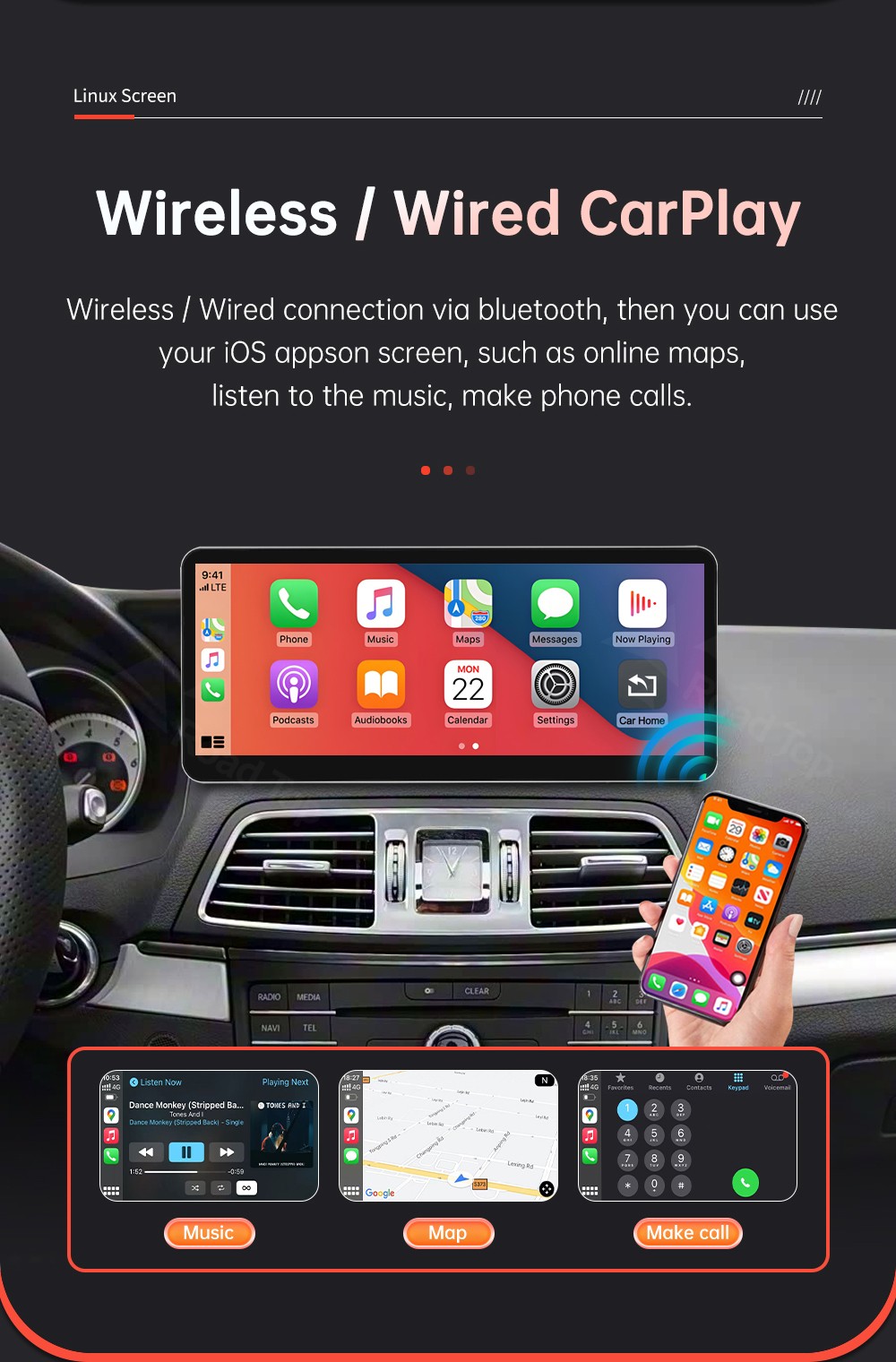 Ultra-Thin 12.3”Wireless Carplay Touchscreen For Mercedes E Coupe C207 2009-16