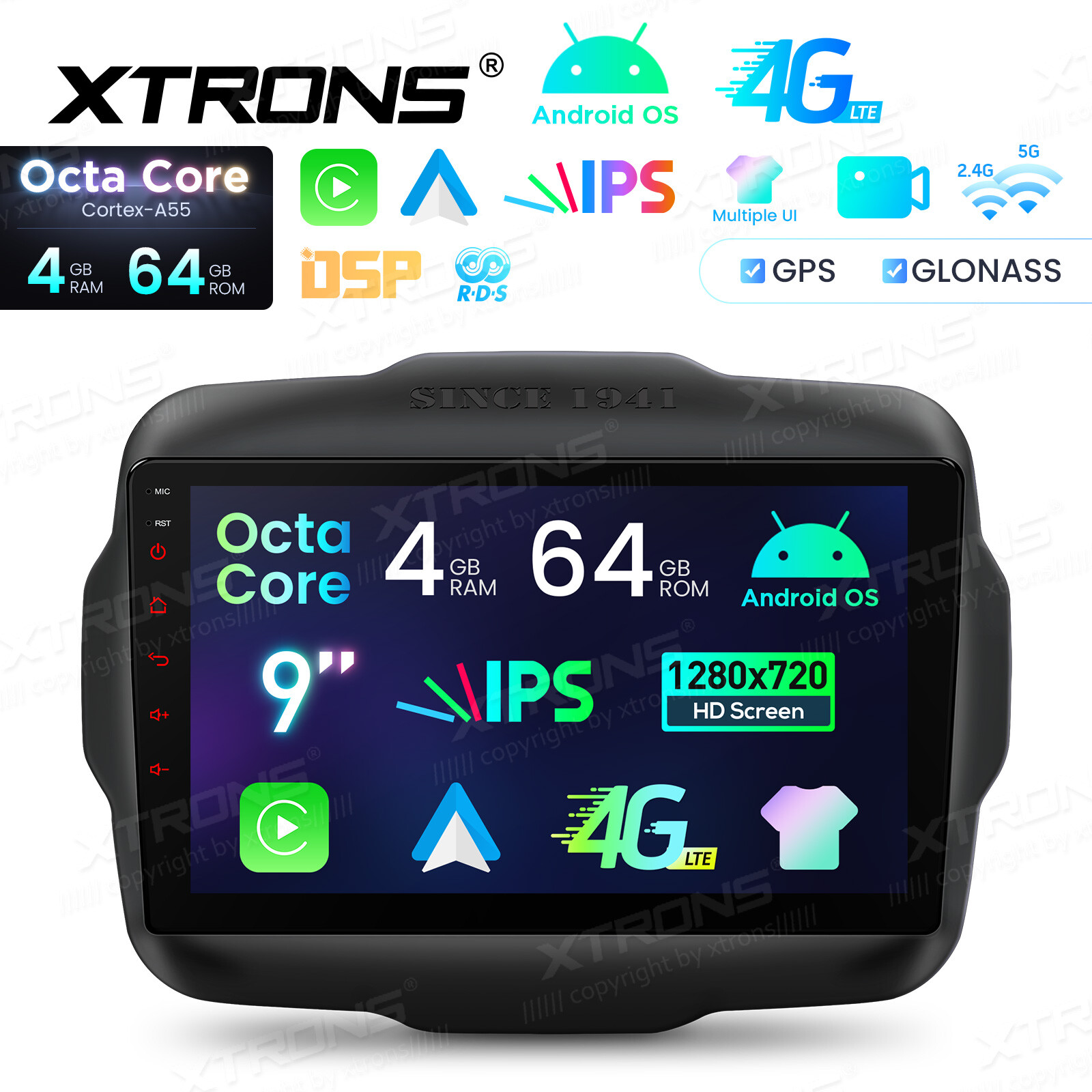 Octa Core Android Radio for Jeep Renegade 9″ IPS Screen DSP Bluetooth 4GB 64GB