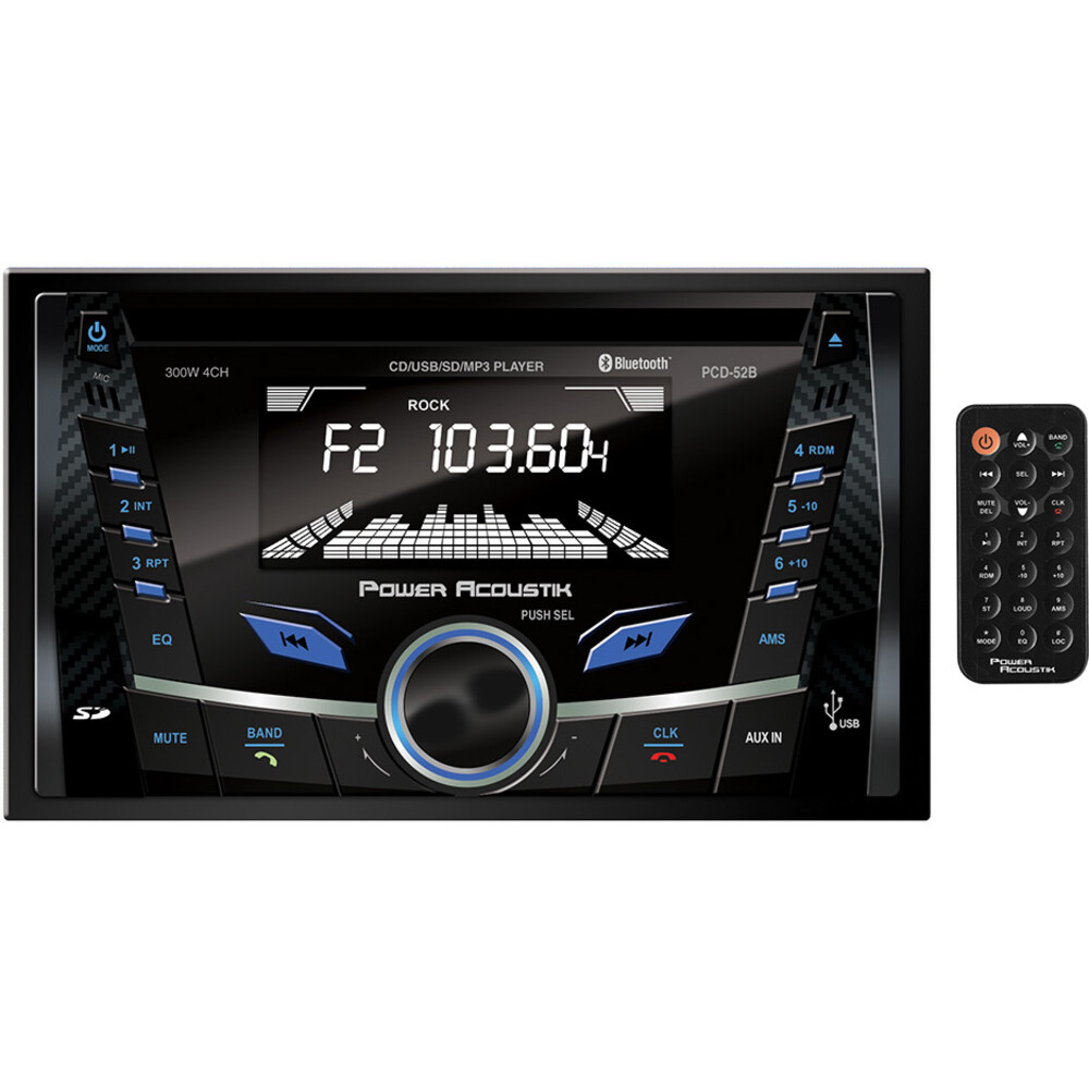 Power Acoustik PCD52B 2 Din 300 Watt 4 Channel Cd And Mp3 Am/Fm Receiver With