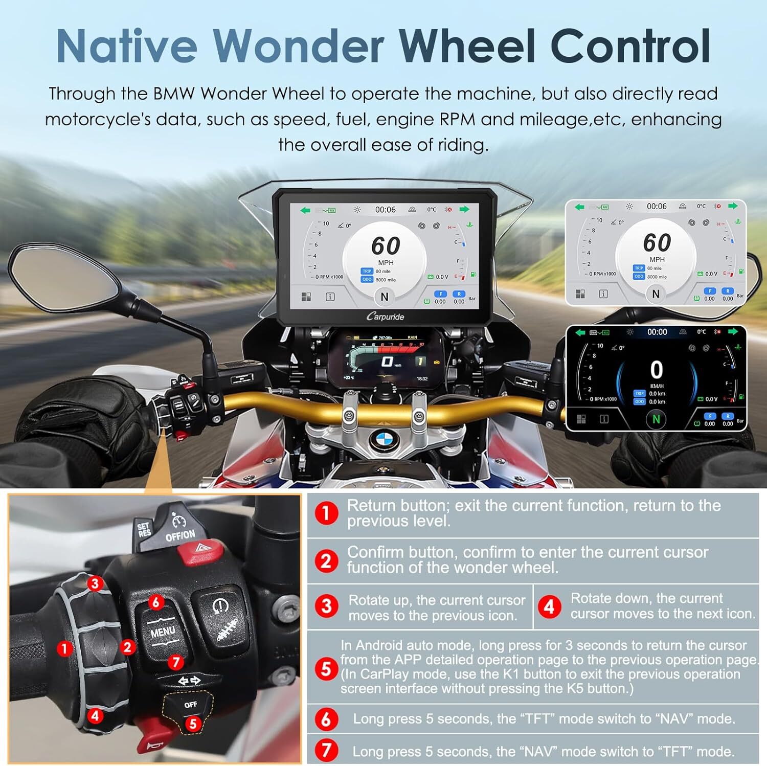 Carpuride W702BS Pro Carplay Android Auto BMW with Native Wonder Wheel Control