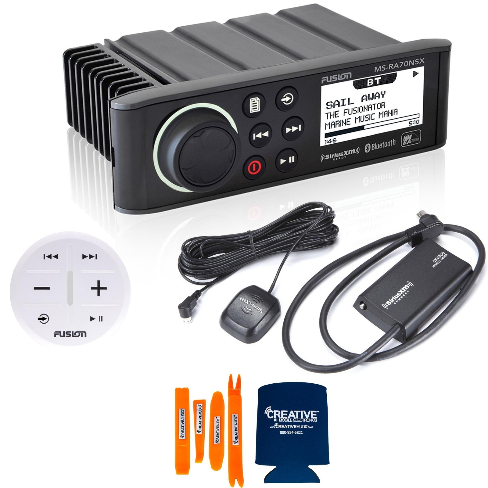 Fusion MS-RA70NSX, with SXV300V1 SiriusXM Tuner, ARX70W White Wireless Remote