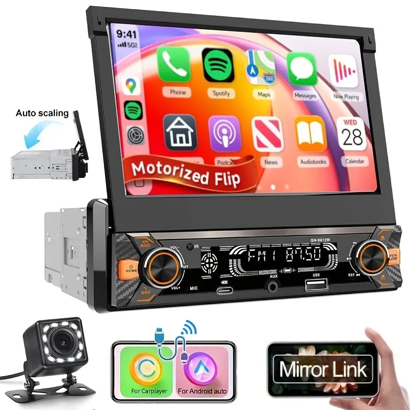 1Din Car Stereo 7in Touchscreen Carplayer Android Auto Mirror Link MP5 Player