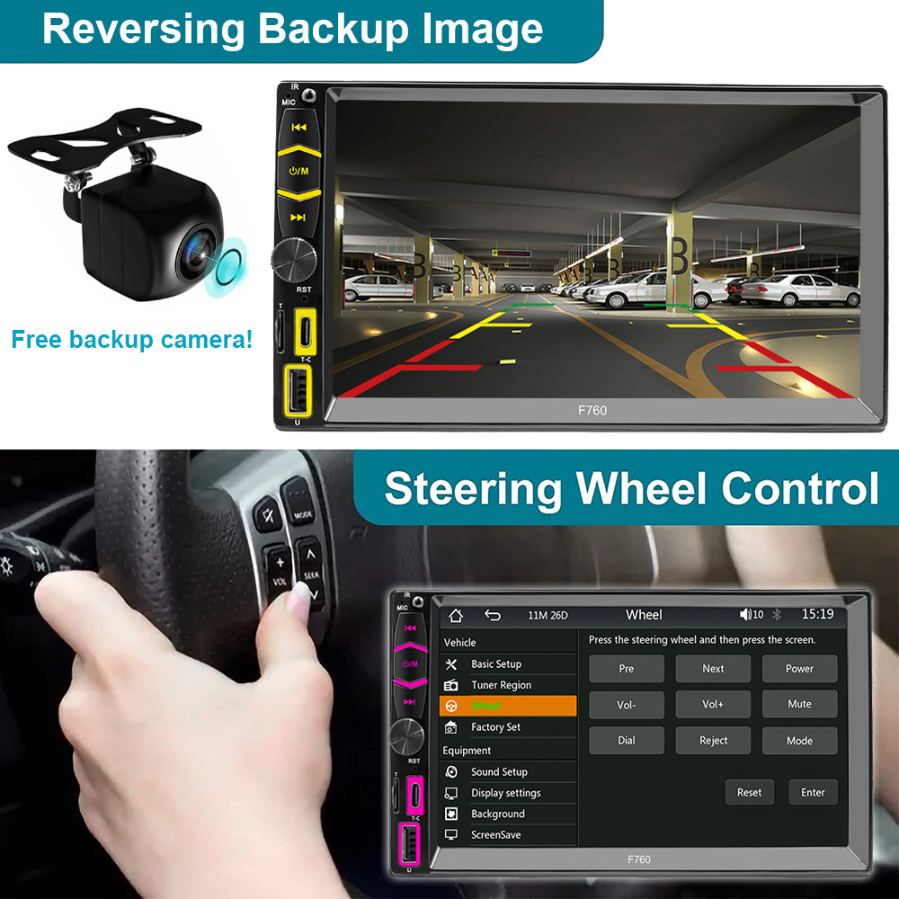 7″ Wireless Car Radio FM Double 2DIN Apple CarPlay Stereo Touch Screen Bluetooth