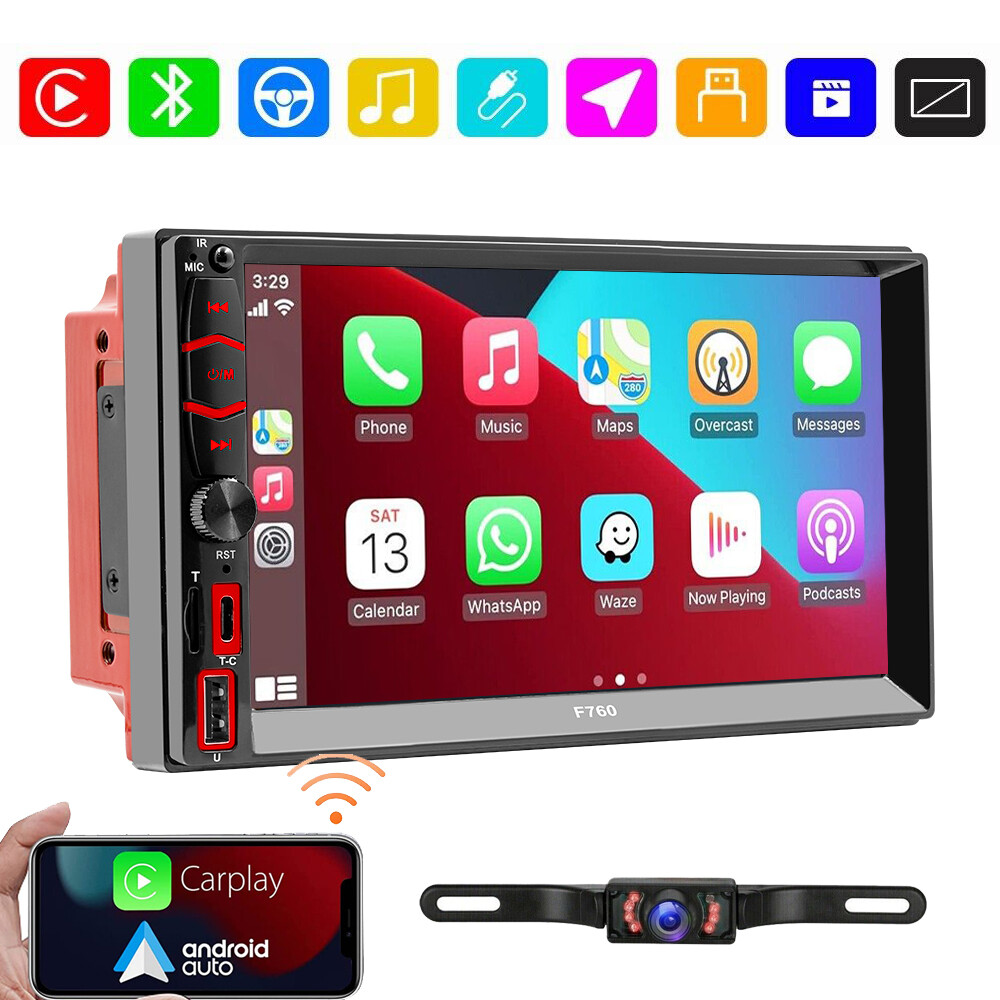 7″ Double Din Car Stereo with Apple Carplay & Android Auto Play MP5 Radio+Camera
