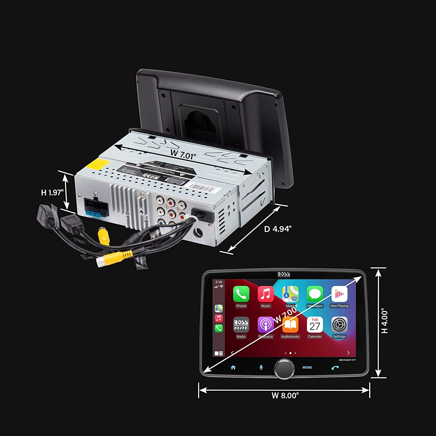 BOSS Floating 7″ Touchscreen 1 Din Bluetooth Radio Apple CarPlay Android Auto