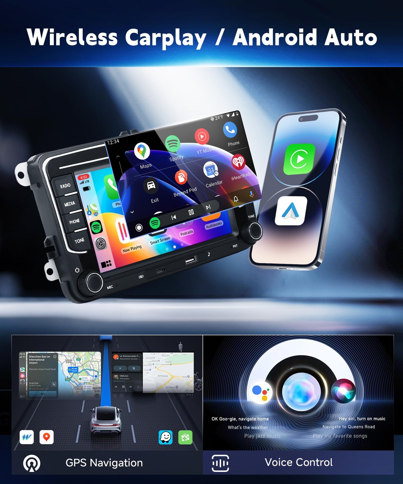 4G+64G Car Stereo for VW Passat Jetta MK5 MK6 Tiguan Golf Polo Seat Wireless …