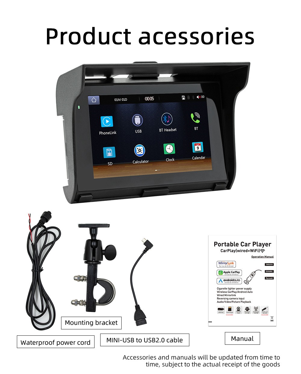 CarPlay Bluetooth 5.0 DVR Support 5″ Motorcycle MP5 Player Android Auto