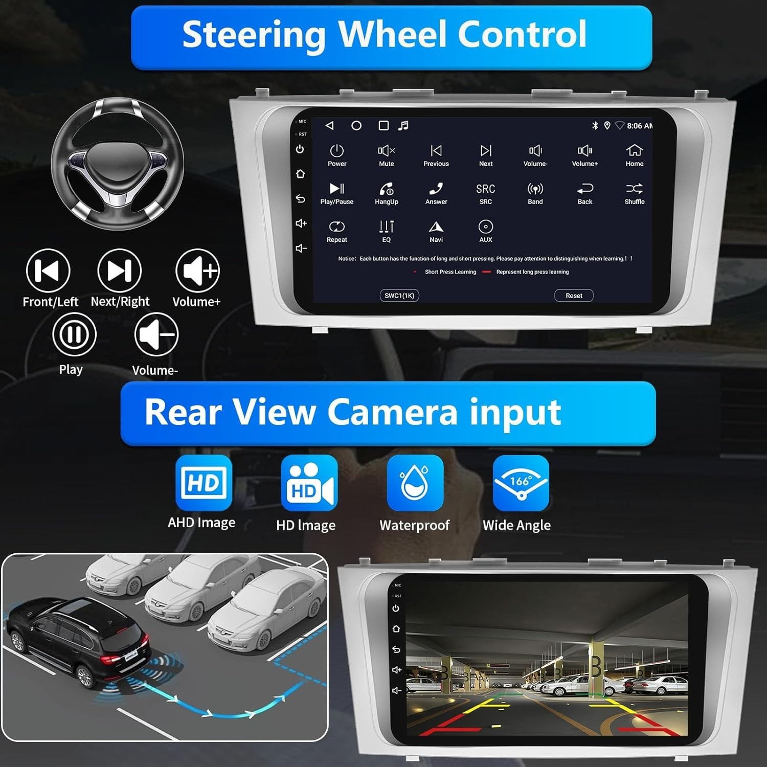 Toyota Camry 2007-2011 Car Stereo Carplay Android Auto w 9″ Touchscreen GPS SWC