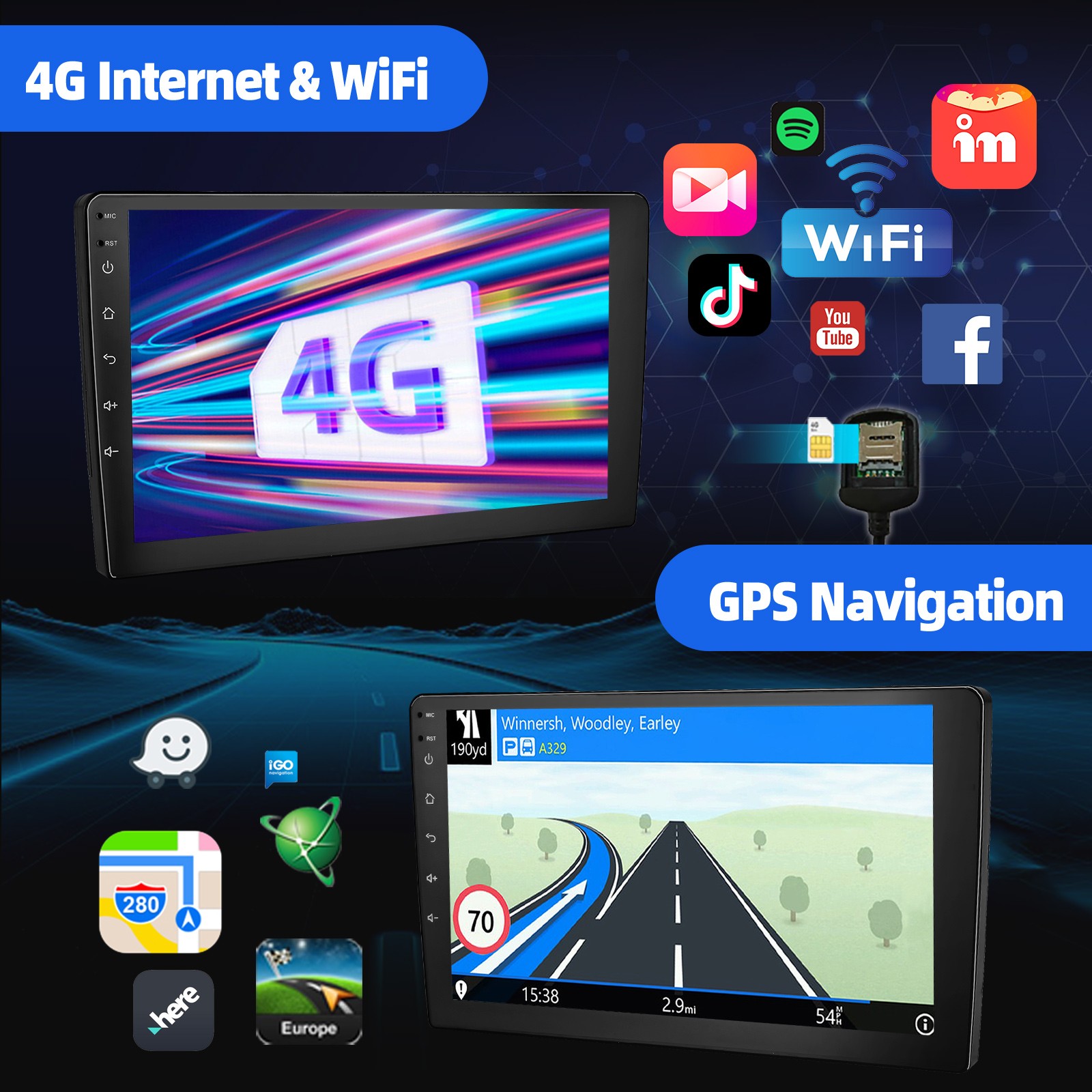 Carplay Android 15 6+128G 10.1″ Car Stereo Radio 8core GPS Navi Head Unit 2 DIN