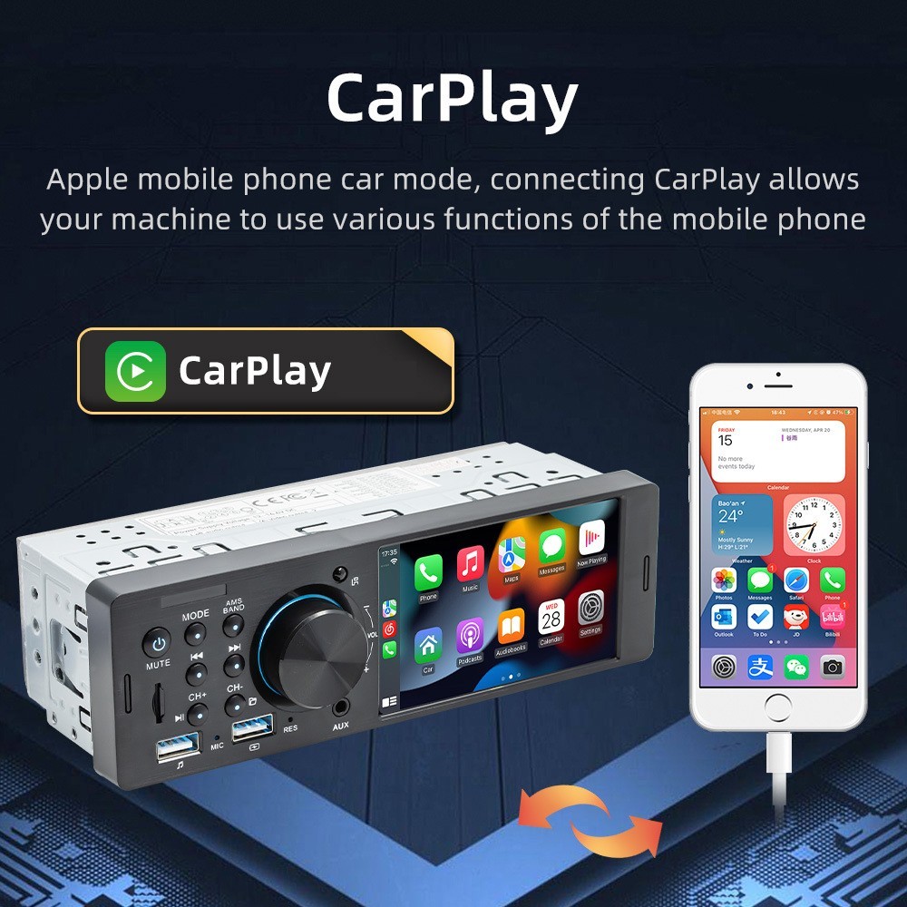 1DIN 4″ Car MP5 Player Wireless CarPlay Android Auto Steering Wheel Control AUX