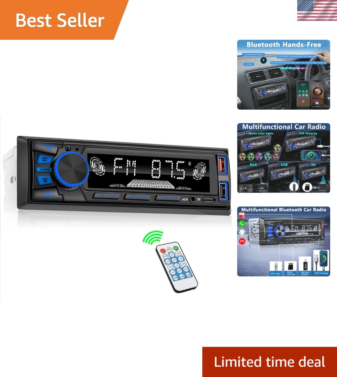Car Stereo with Bluetooth, USB Ports & Adjustable LED – Perfect for Road Trips