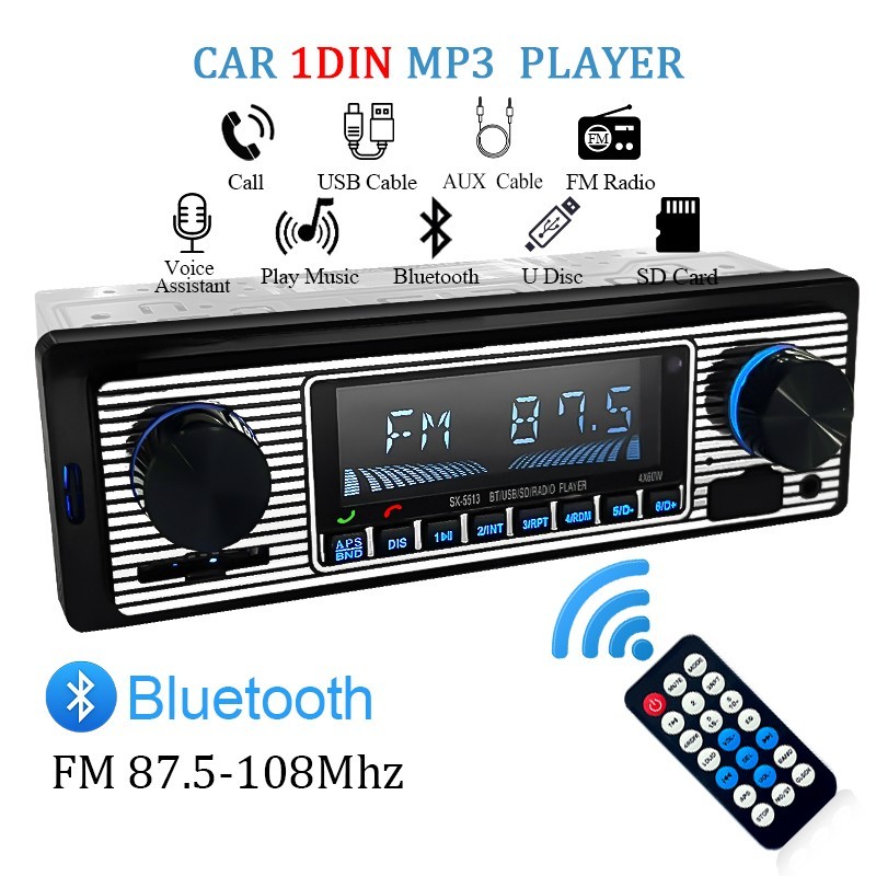 Bluetooth Vintage Car FM Radio MP3 Player USB Classic Stereo Audio Receiver AUX