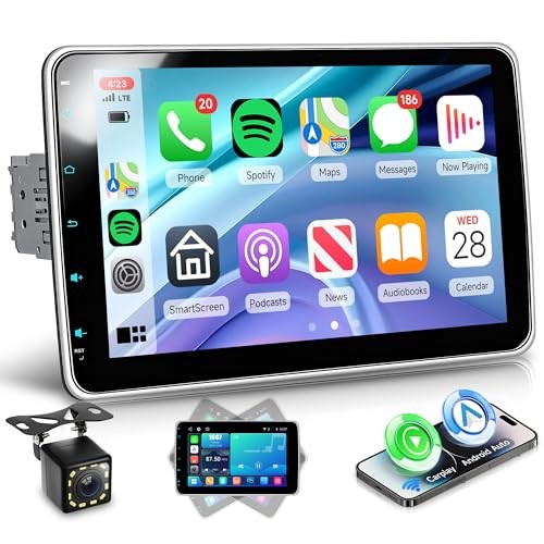 Single Din Car Stereo with Wireless A-pple 10 Inch with Adjustable Screen
