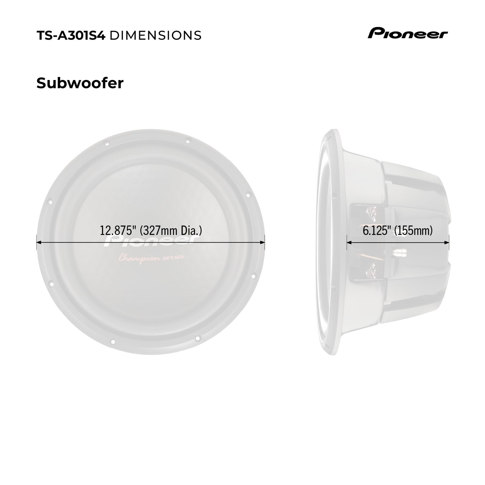 PIONEER TS-A301S4 – Powerful 12-inch Subwoofer, 1600 Watts Peak Power, Single 4