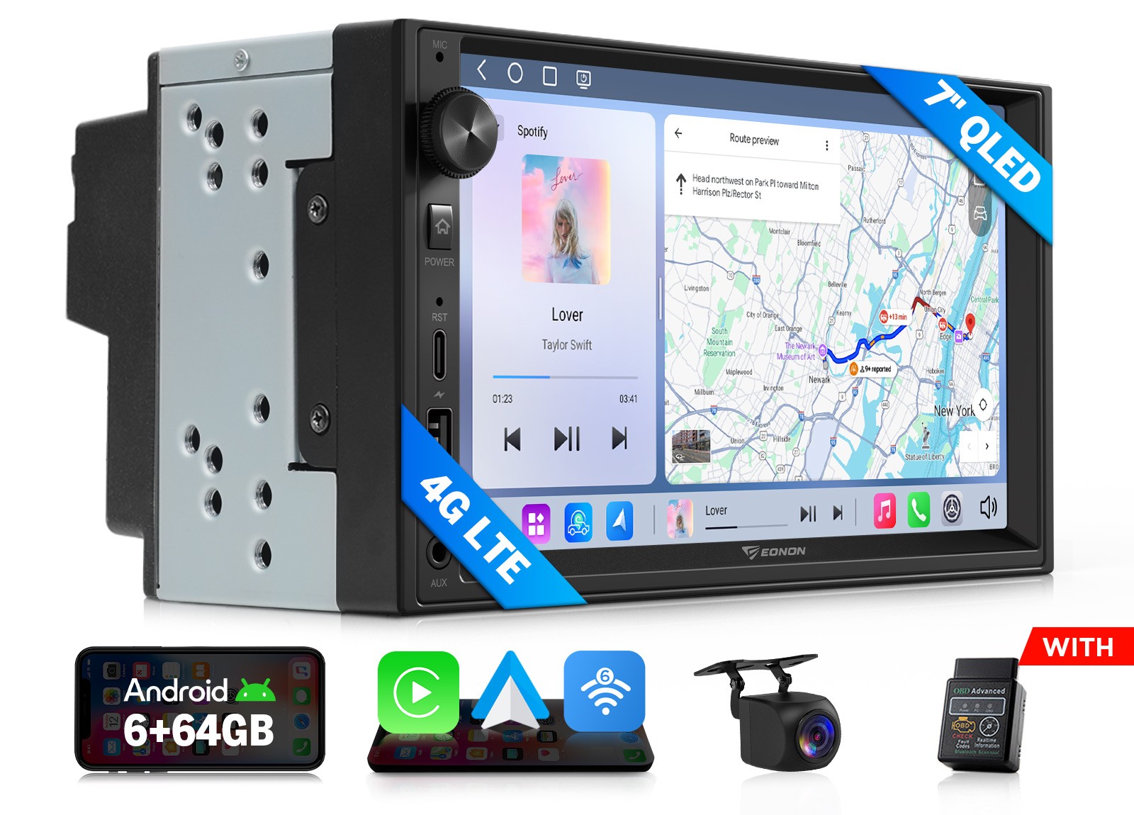 Double 2DIN 7 inch QLED 6+64 Android Car Stereo Radio CarPlay GPS Navigation RDS
