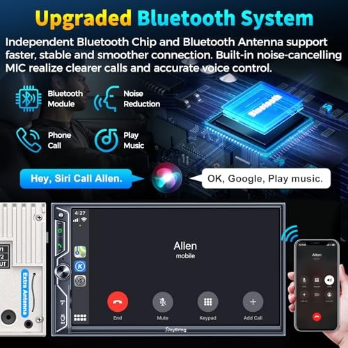 7 Inch Double Din Car Stereo with Wireless CarPlay and Android Auto,