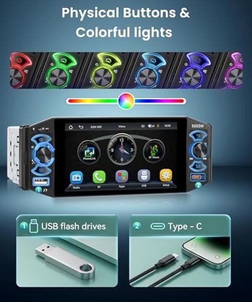 5 Inch Single Din Car Stereo MP5 Multimedia Player with Wireless Carplay