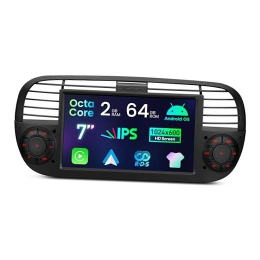 Android 14 Car Stereo for Fiat 500 (2007-2015), 7″ Touch 2+64GB New Black