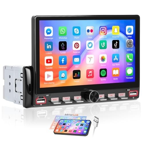 7″ Single Din Car Stereo Bluetooth, Mirror Link, Steering Wheel Control, FM Radi