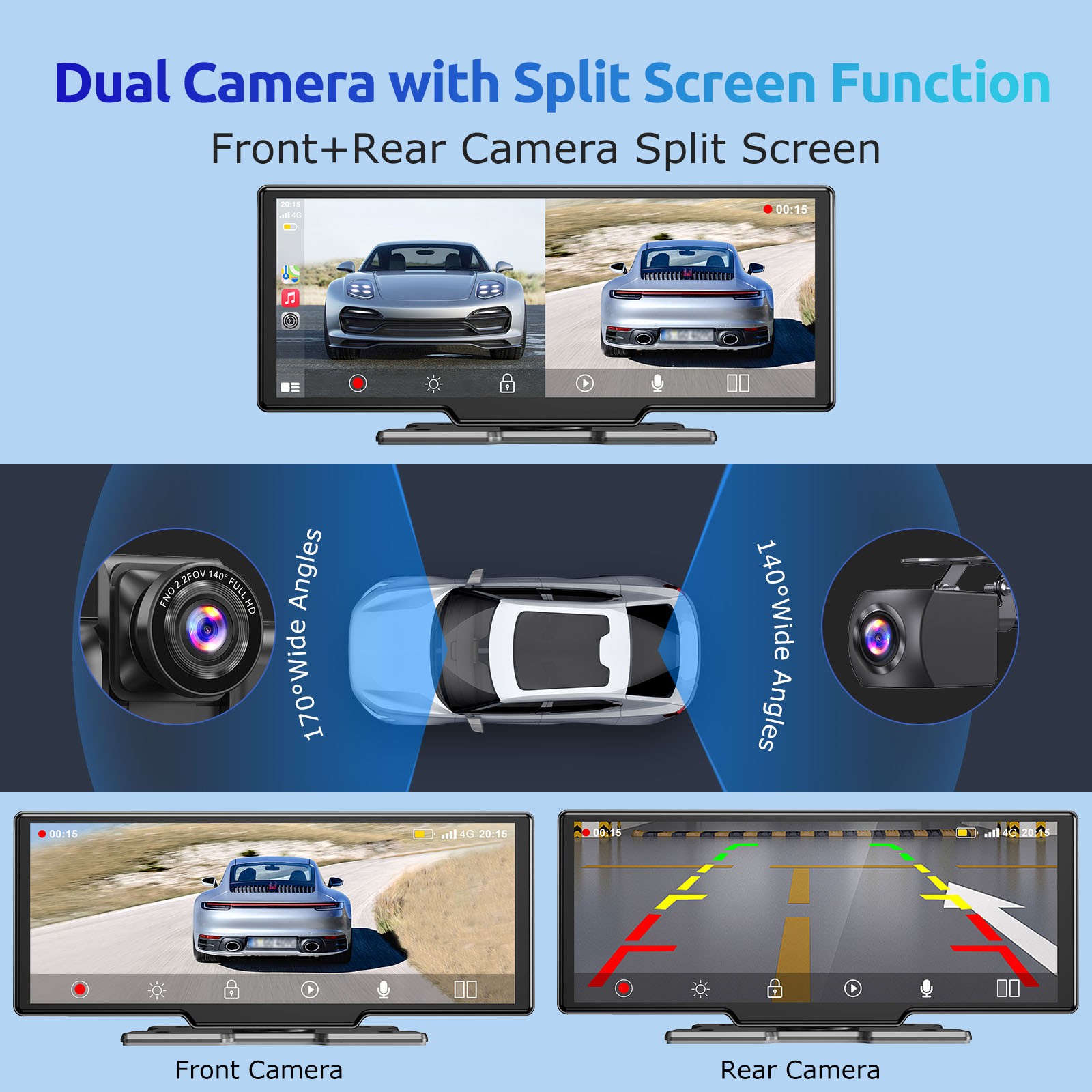 XGODY 3″ Dual Dash Cam Car DVR Dashboard Security G-Sensor Front and Rear Camera